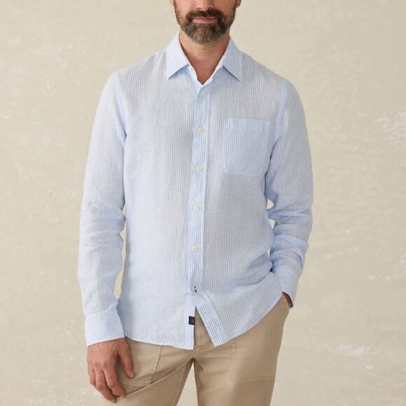 Faherty Laguna Linen Summer Classic Stripe Long Sleeve Shirt XXL NEW Button Up - Picture 1 of 7